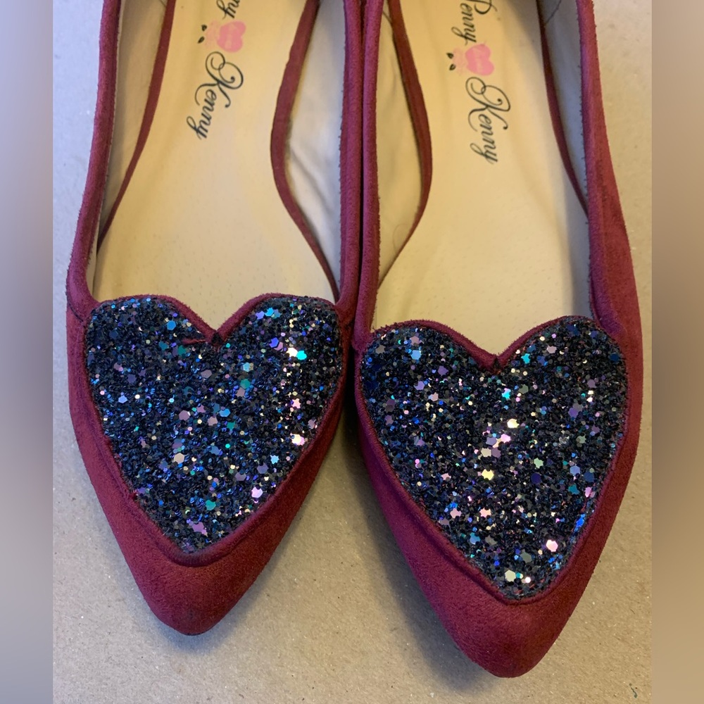 Penny Loves Kenny Nookie Moccasin Wine Micro Velvet Sparkly Glitter Hearts ✨💜